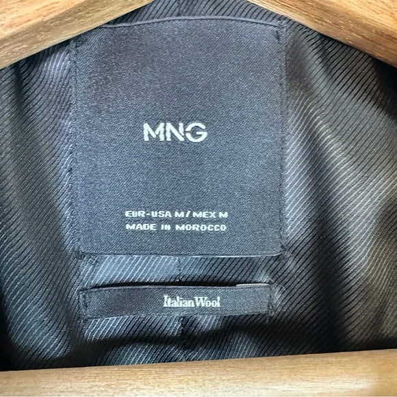 Mango size Medium Woolen Italian Wool Double-Breasted Belted Trench Coat Black - Picture 9 of 14